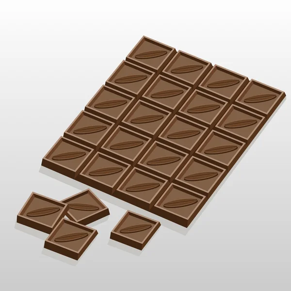 Barre chocolatée et tranches de chocolat — Image vectorielle