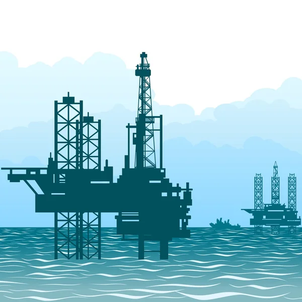 Oil rigs at sea-1 — Stock Vector
