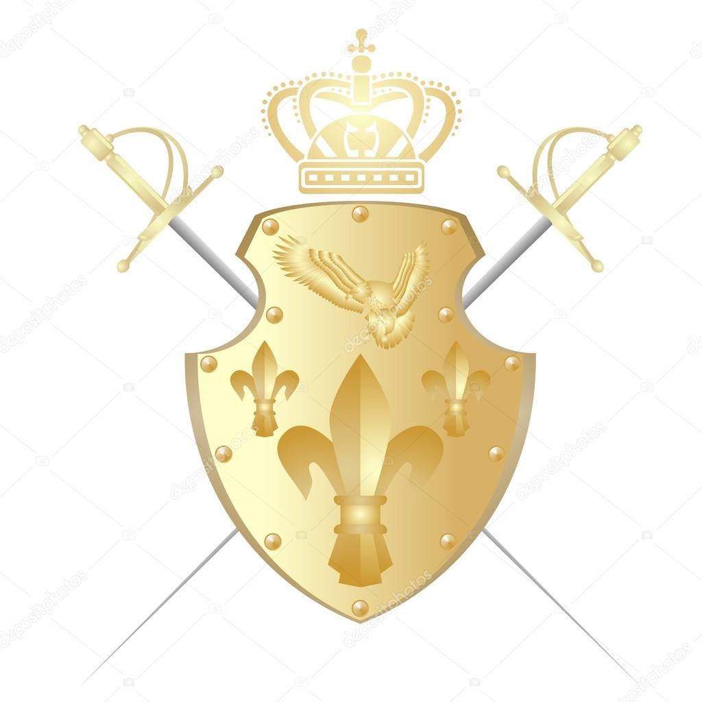 Shield, crown and two swords