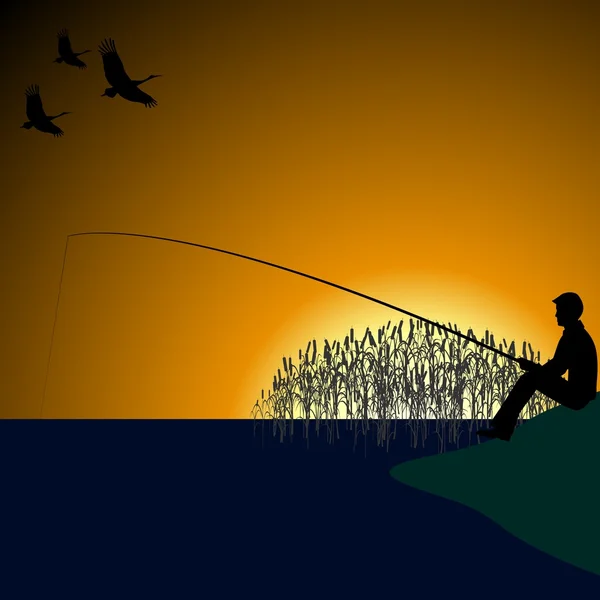 Un pescador en el lago-1 — Vector de stock