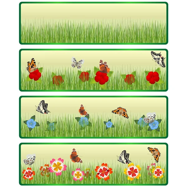 Grass, flowers and butterflies — Stock Vector
