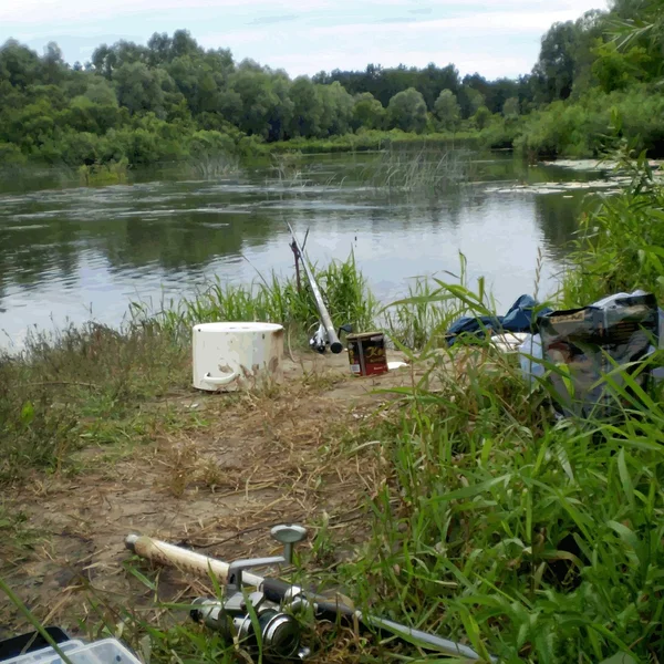 Рыбалка на озере — стоковый вектор