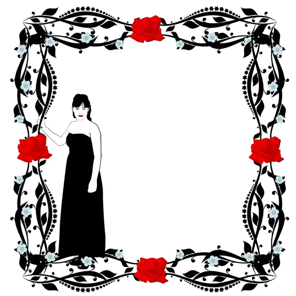 La chica en el marco floral — Archivo Imágenes Vectoriales