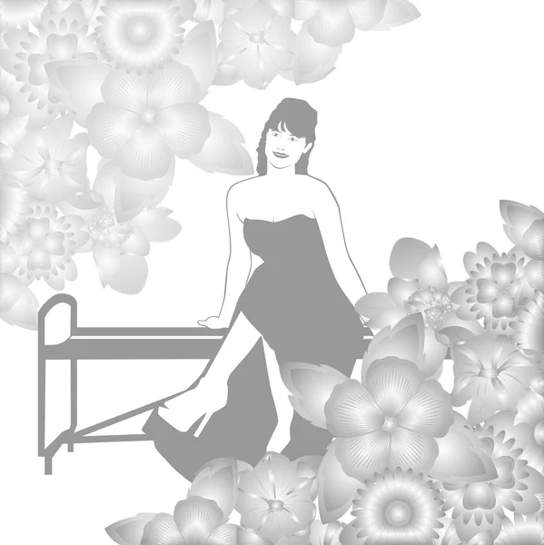La fille sur un banc et fleurs-2 — Image vectorielle
