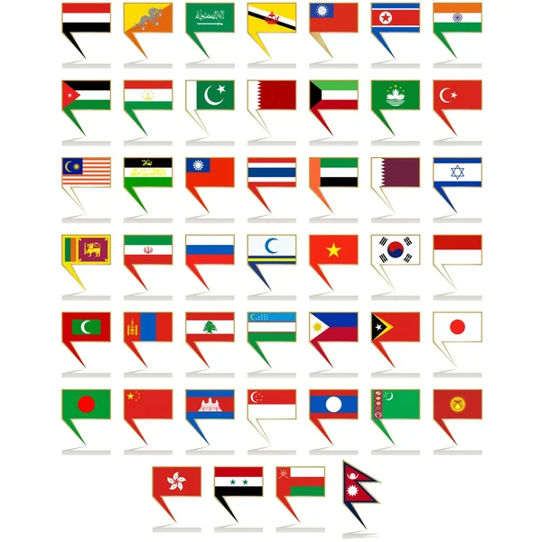 Icônes aux drapeaux de l'Asie — Image vectorielle