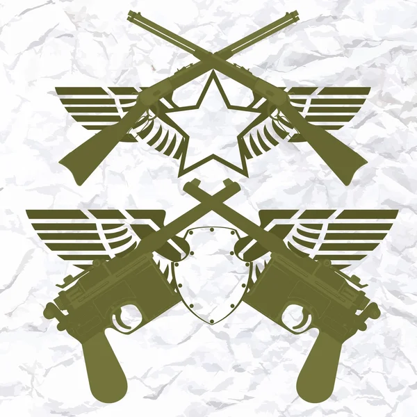 Insignes avec ailes et armes légères — Image vectorielle