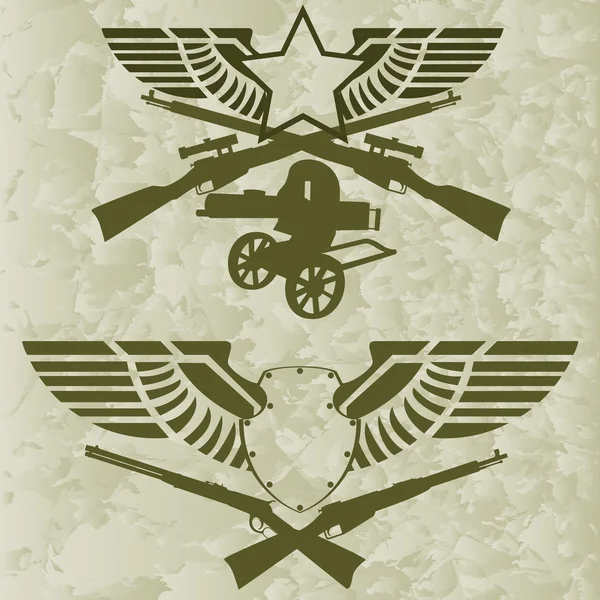 Emblemas com asas e armas de fogo — Vetor de Stock