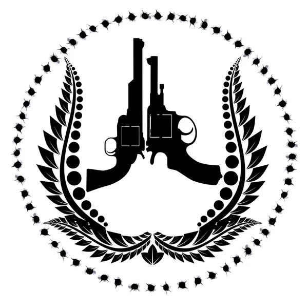 2 つの拳銃と花輪 — ストックベクタ