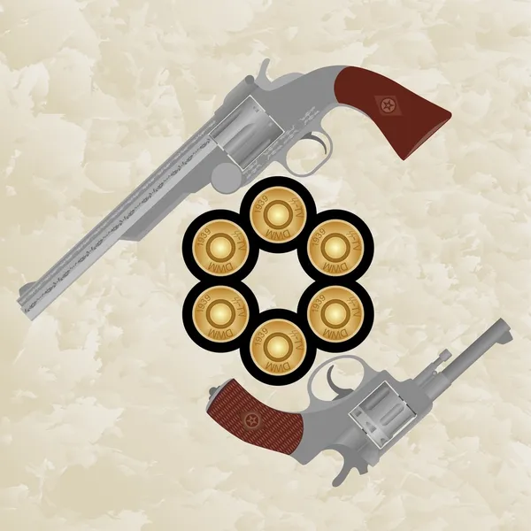 Revólveres y municiones para revólveres — Vector de stock