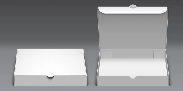 White Opened Closed Cardboard Pizza Boxes Mockup Template Custom Design — Vector de stock