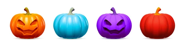 Set Van Realistische Pompoenen Met Eng Gezicht Voor Halloween Witte — Stockvector