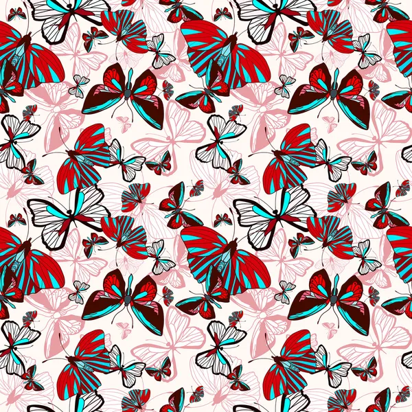 Fondo de color sin costuras con mariposas — Vector de stock