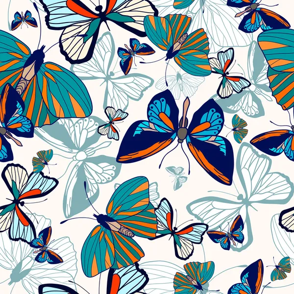 Fondo de color sin costuras con mariposas — Vector de stock