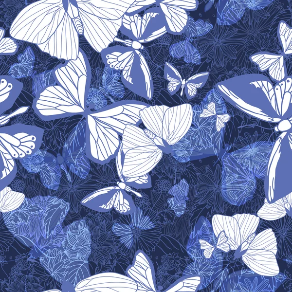 Бесшовный узор с цветами и бабочками — стоковый вектор