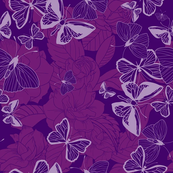 Бесшовный узор с бабочками и цветами — стоковый вектор