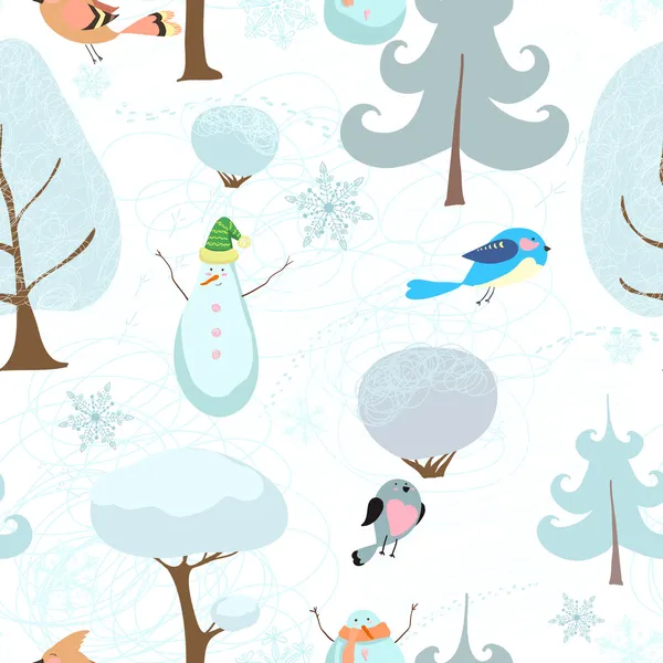 无缝图案，卡通冬季森林 — 图库矢量图片