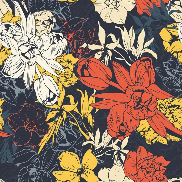 Patrón de color sin costura, flores de primavera — Archivo Imágenes Vectoriales