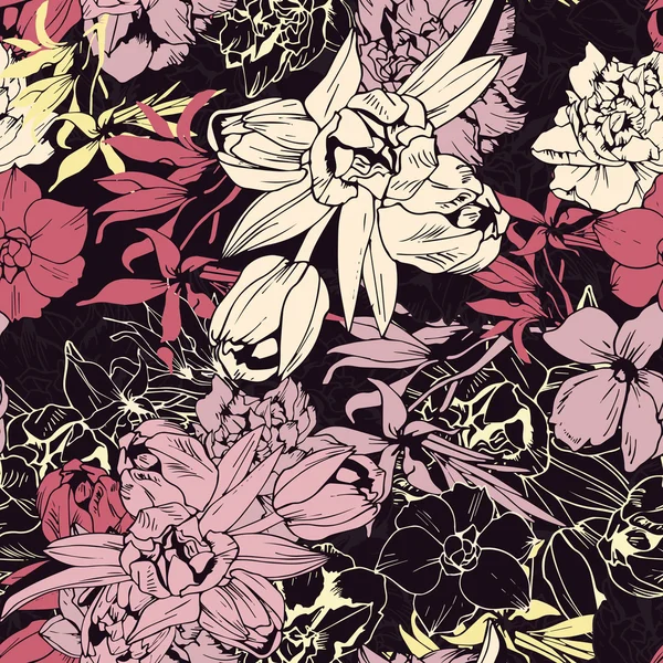 Patrón de color sin costura, flores de primavera — Archivo Imágenes Vectoriales