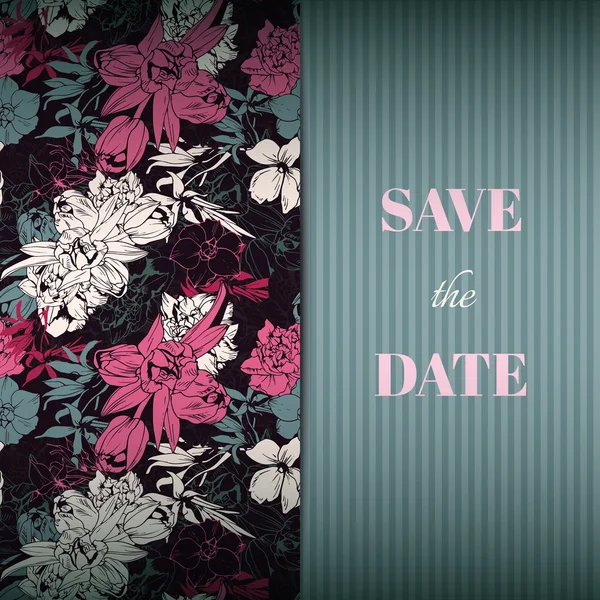 Invitation verticale avec bordure florale sans couture — Image vectorielle