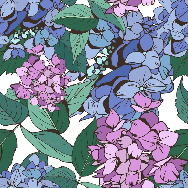 Hortensia (Hydrangea) seamless pattern — Stock Vector