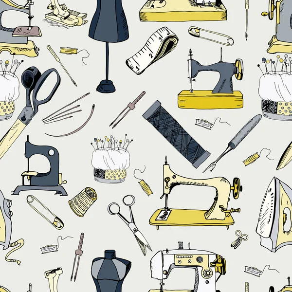 Швейные инструменты, винтажный бесшовный рисунок — стоковый вектор