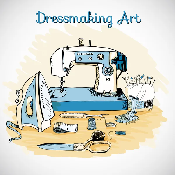 Dressmaking art, outils à coudre — Image vectorielle