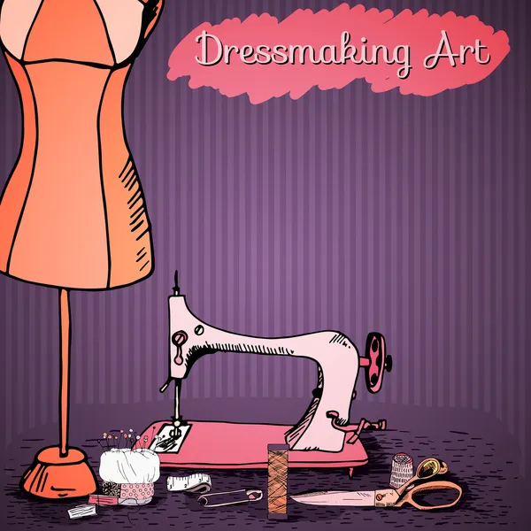 Dressmaking art, kit de couture vintage — Image vectorielle