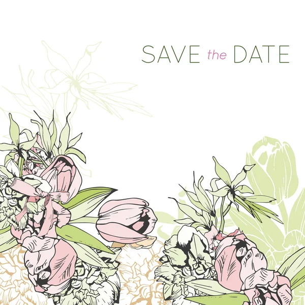 Invitación floral tierna con tulipanes — Vector de stock