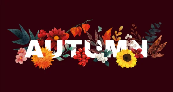Herbst Komposition Herbst Buchstaben und florale Elemente — Stockvektor