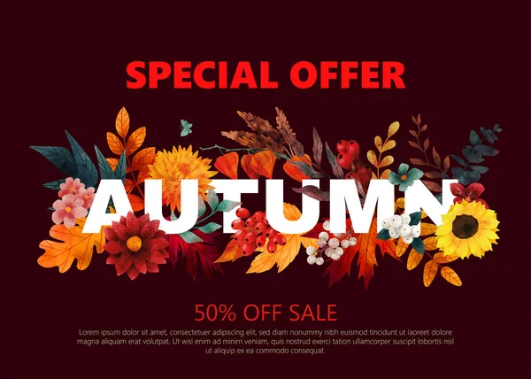 Banner de venta con elementos de otoño, banner de venta — Vector de stock
