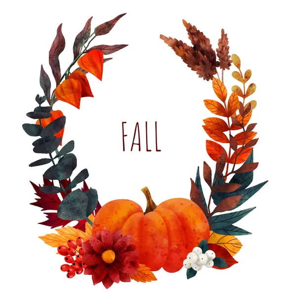 Herbstblumenkranz, Herbstblumen und Blätter — Stockvektor