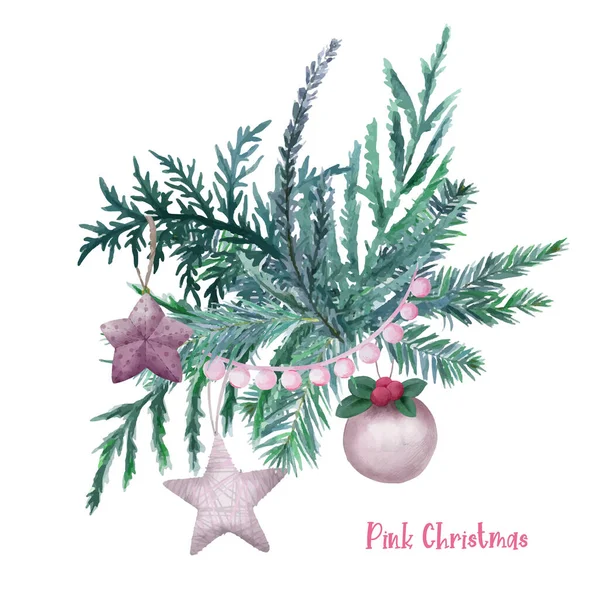 Scandi décoré bouquet. Composition aquarelle de Noël, dessinée à la main — Image vectorielle