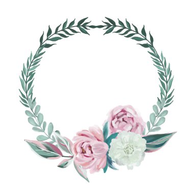 Çiçeklerin yemyeşil çelengi, yağlı boya sanatı.