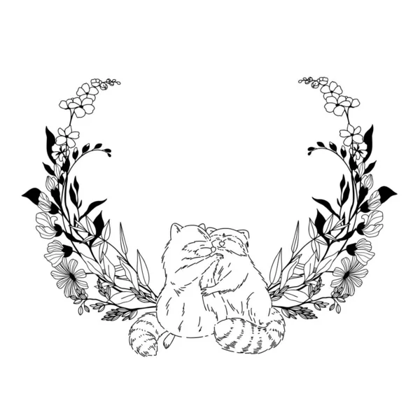 Piccola corona floreale, linea d'arte, arte vettoriale disegnata a mano — Vettoriale Stock