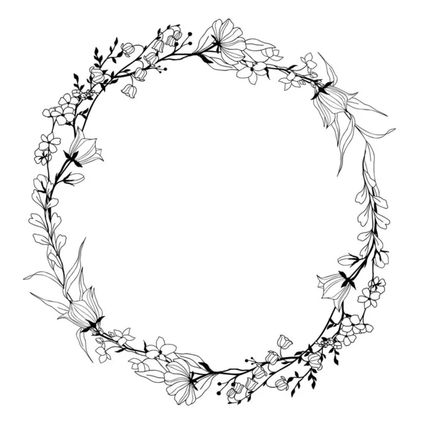 Piccola corona floreale, linea d'arte, arte vettoriale disegnata a mano — Vettoriale Stock