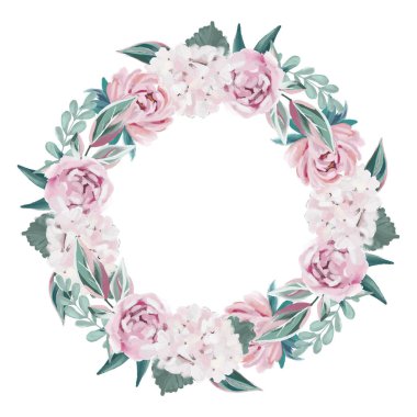 Çiçeklerin yemyeşil çelengi, yağlı boya sanatı.