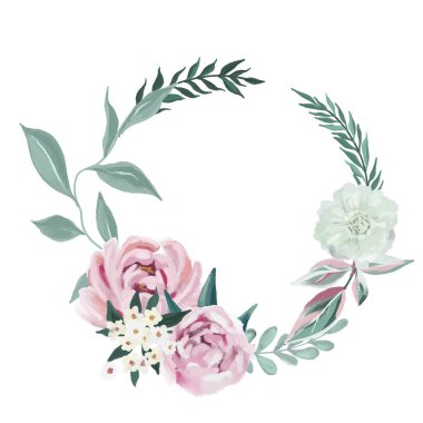 Çiçeklerin yemyeşil çelengi, yağlı boya sanatı.