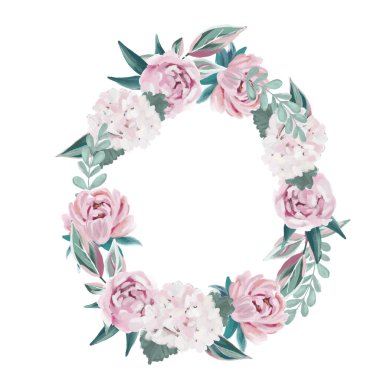 Çiçeklerin yemyeşil çelengi, yağlı boya sanatı.