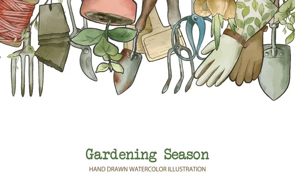 Borde de jardinería, ilustración de acuarela vector dibujado a mano Ilustración De Stock