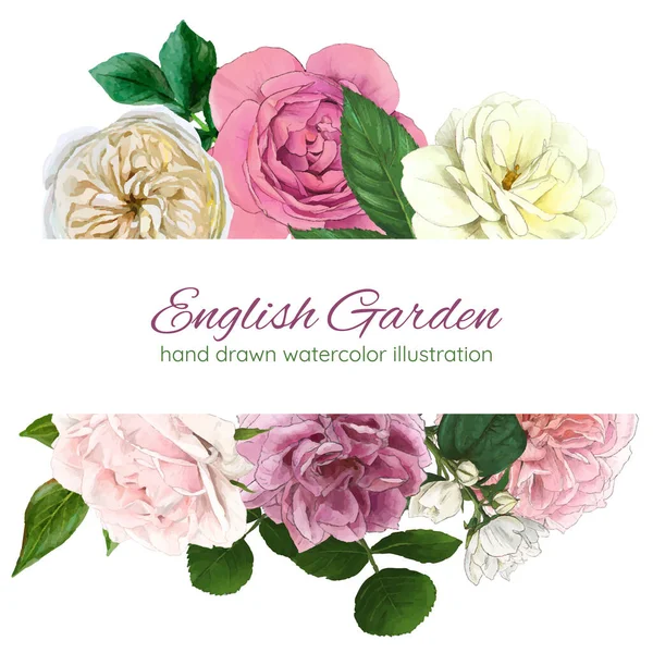 İngiliz gül çelengi, pembe ve beyaz çiçekler — Stok Vektör