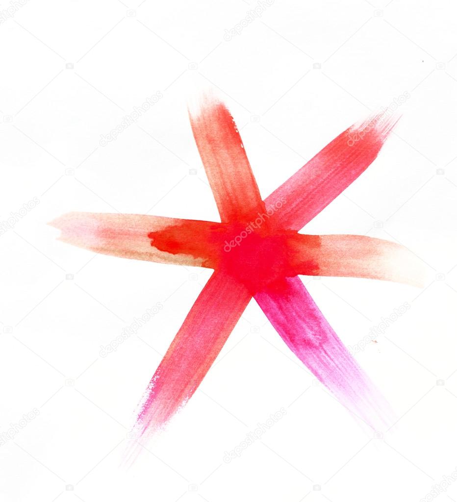 red watercolor star hand painted