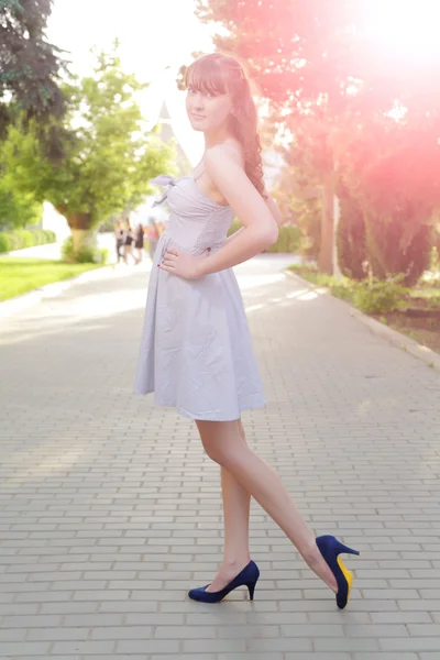 Young Blond Woman Outdoor On A Street — Stock Photo, Image