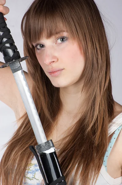 Senhora com espada — Fotografia de Stock