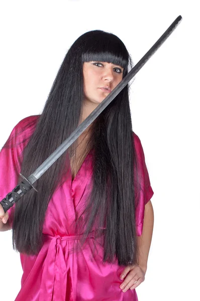 Woman Holding Traditional Japanese Sword — Stock Photo, Image