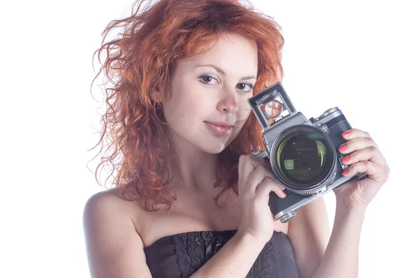 Mooie vrouw met camera — Stockfoto