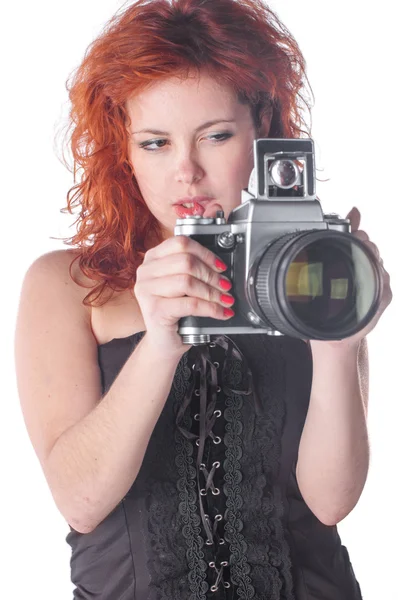 Beautiful female with camera — Stock Photo, Image