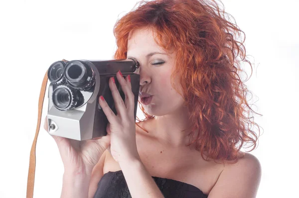 Beautiful female with camera — Stock Photo, Image