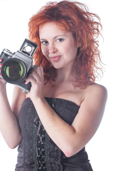 Όμορφη γυναίκα με κάμερα — Φωτογραφία Αρχείου
