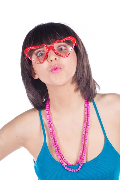 Party-Sonnenbrille auf Brünette — Stockfoto