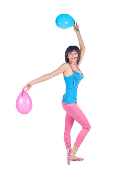 Junge kaukasische Frau mit Luftballon — Stockfoto